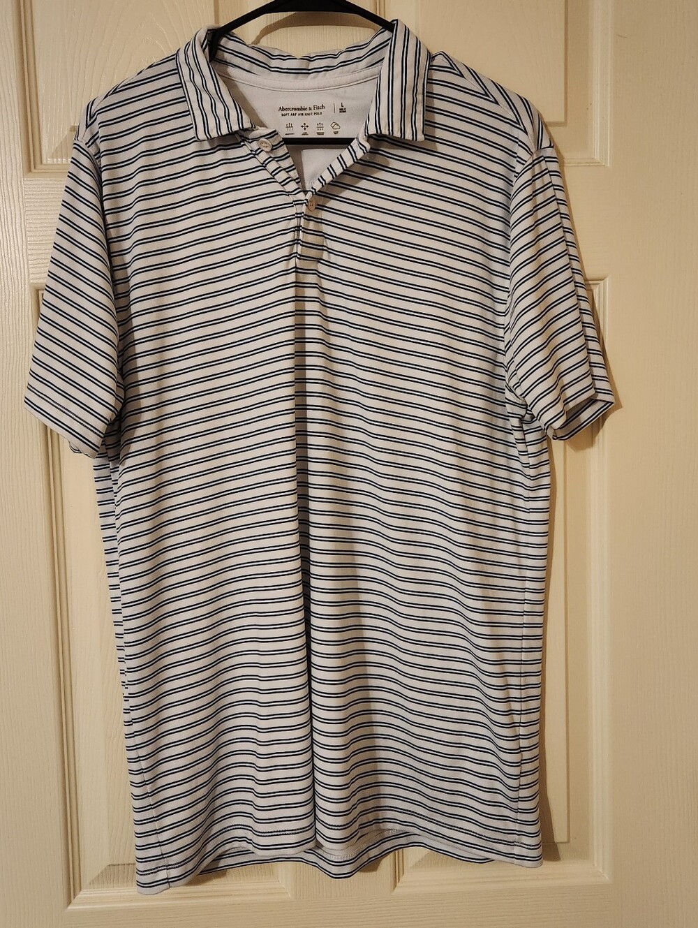 Abercrombie & Fitch Men's Soft A&F Air Knit Polo Size L White Blue Striped Comfy